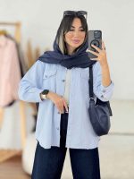 مانتو کتان دوخت دار دو جیب کد 8104 - تصویر 3