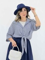شومیز راه راه گره ای کد 8132 - تصویر 15