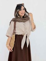 شومیز راه راه گره ای کد 8132 - تصویر 7