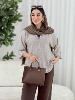مانتو راه راه آستین پاگن کد 8172 - تصویر 5
