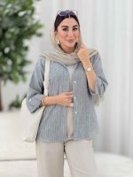 مانتو راه راه آستین پاگن کد 8172 - تصویر 3