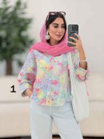 شومیز سرآستین دو دکمه طرح گل کد 8276 - تصویر 28