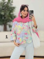 شومیز سرآستین دو دکمه طرح گل کد 8276 - تصویر 9