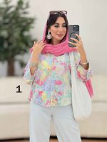 شومیز سرآستین دو دکمه طرح گل کد 8276 - تصویر 25