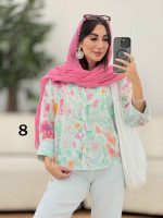 شومیز سرآستین دو دکمه طرح گل کد 8276 - تصویر 8