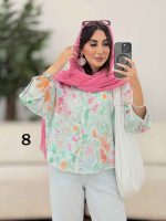 شومیز سرآستین دو دکمه طرح گل کد 8276 - تصویر 16