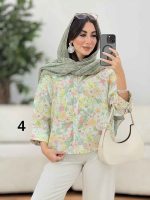 شومیز سرآستین دو دکمه طرح گل کد 8276 - تصویر 15