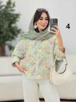 شومیز سرآستین دو دکمه طرح گل کد 8276 - تصویر 7
