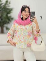 شومیز سرآستین دو دکمه طرح گل کد 8276 - تصویر 21
