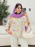 شومیز سرآستین دو دکمه طرح گل کد 8276 - تصویر 20