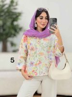 شومیز سرآستین دو دکمه طرح گل کد 8276 - تصویر 27