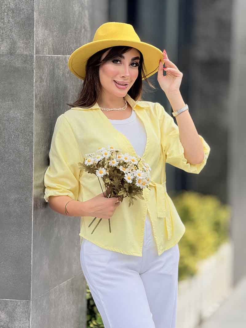 مانتو لینن آستین پفی کد 8363