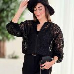 شومیز طرح دار جلو زیپ کد 8395