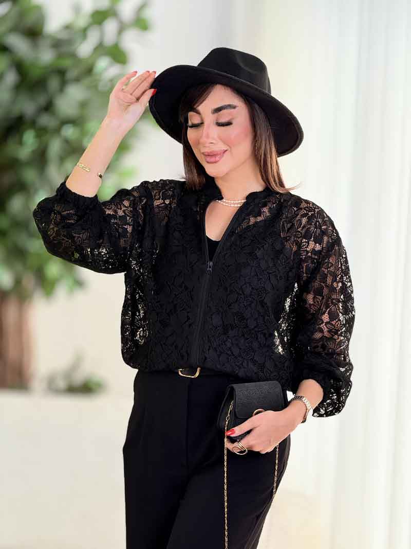 شومیز طرح دار جلو زیپ کد 8395