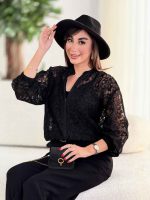 شومیز طرح دار جلو زیپ کد 8395 - تصویر 4