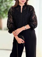 شومیز طرح دار جلو زیپ کد 8395 - تصویر 2