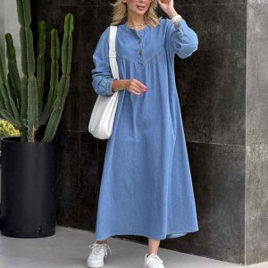 پیراهن جین یقه دو دکمه کد 7108