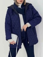کاپشن لوزی دوزی کلاه دار کد 8528