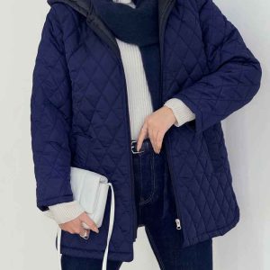 کاپشن لوزی دوزی کلاه دار کد 8528