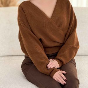 بافت پانچ یقه بند دار کد 8569