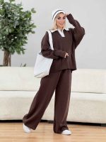 ست بافت و شلوار کلاه دار کد 8549